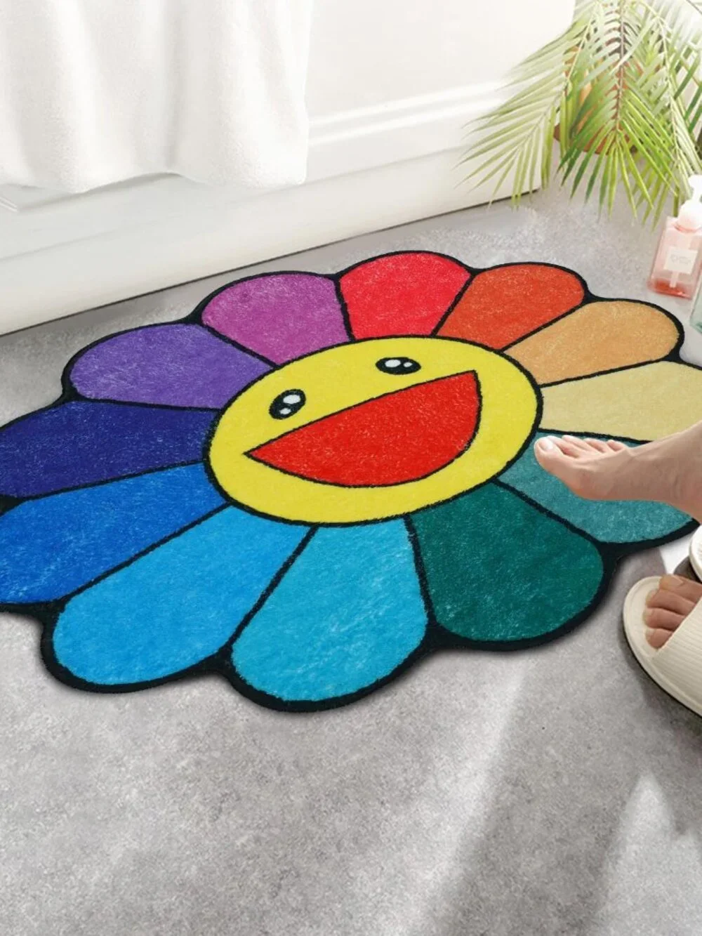 Sunflower Bathroom Rugs for Kids Irregular Shaped Rug Non-Slip Absorbent Washabl